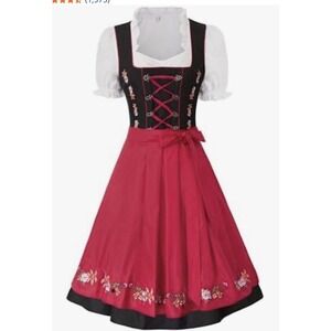 Jasambac Dirndl Black Folk Dress W/ Red Apron Costume Sz L Octoberfest
